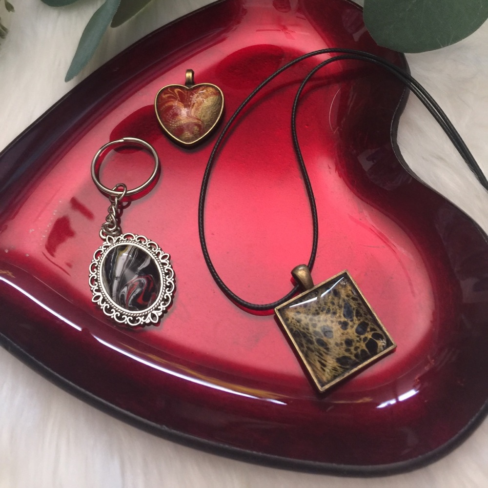 Set of 3 handcrafted resin charms , pendants